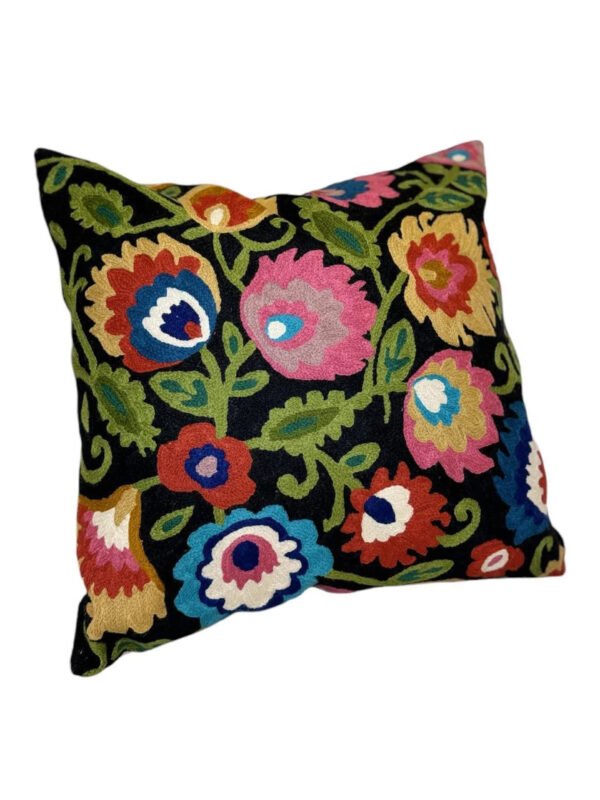 Chain Stitch Cushion Cover – Midnight Floral Garden