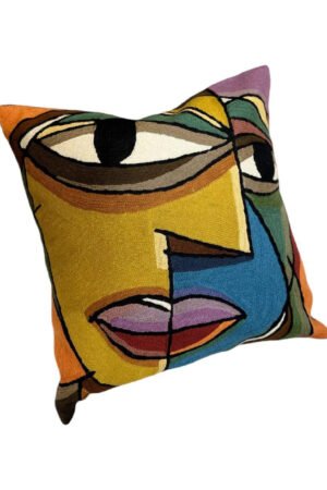 Picasso Face Cushion Cover – Chainstitch Hand Embroidery (45 x 45 cm)
