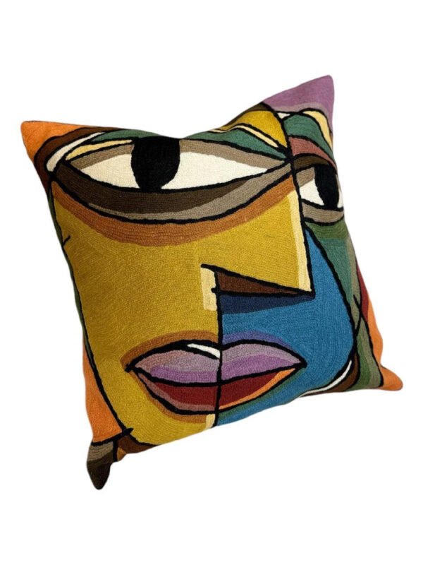 Chain Stitch Cushion Cover – Abstract Expression Face