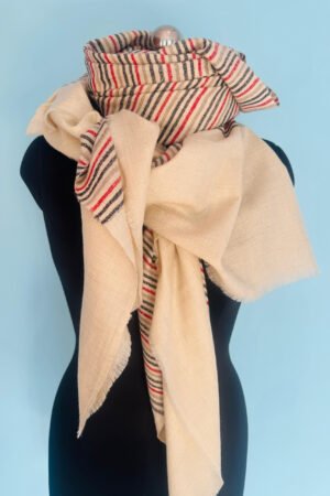 White Handspun Shawl with Multicolored Stripes – GI Certified