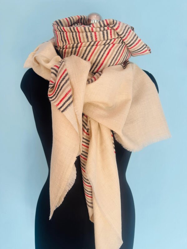 White Handspun Shawl with Multicolored Stripes – GI Certified