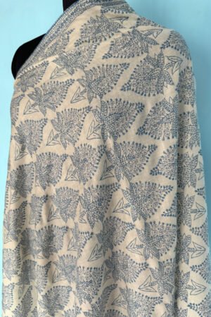 Cotton Printed Shawl – Off-White Base with Blue Floral Motifs